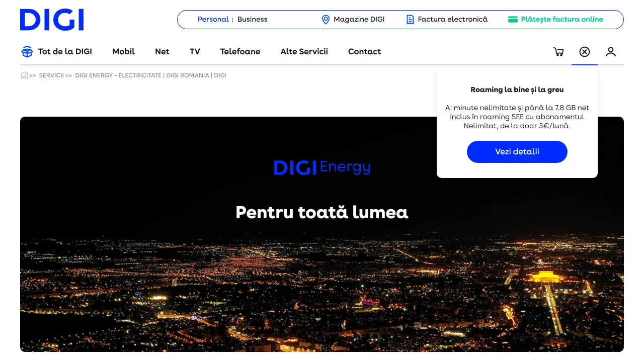 Pagina oficiala Digi Energy, furnizor de energie