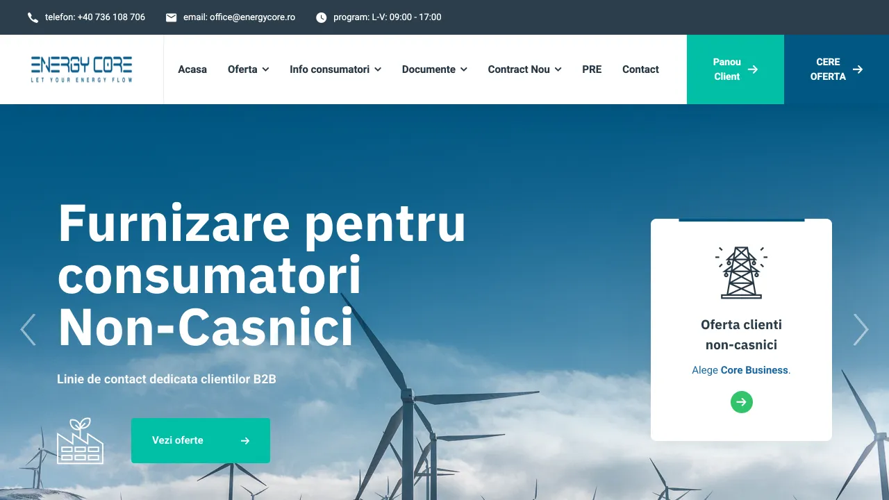 Pagina oficiala Energy Core Development SRL, furnizor de energie