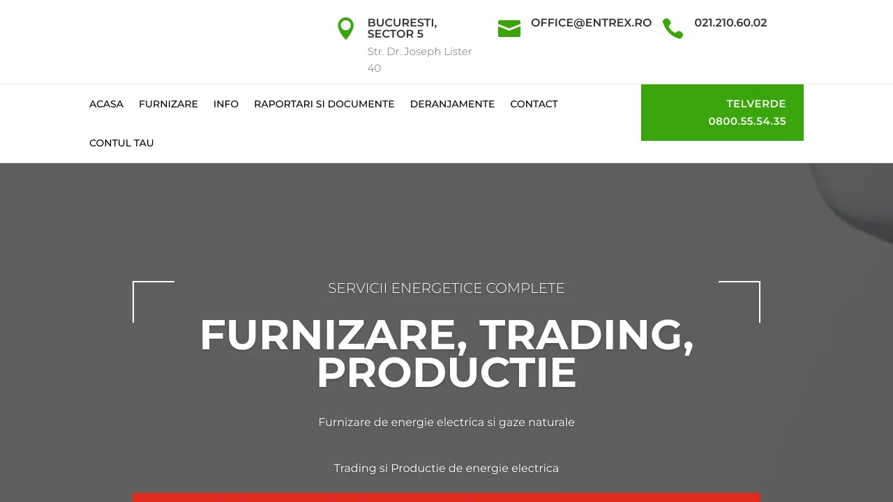 Pagina oficiala Entrex Services, furnizor de energie
