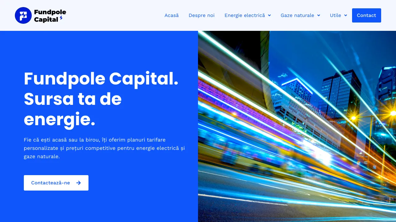 Pagina oficiala Fundpole Capital S.R.L., furnizor de energie