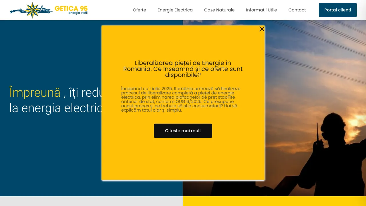 Pagina oficiala Getica 95 Com SRL, furnizor de energie