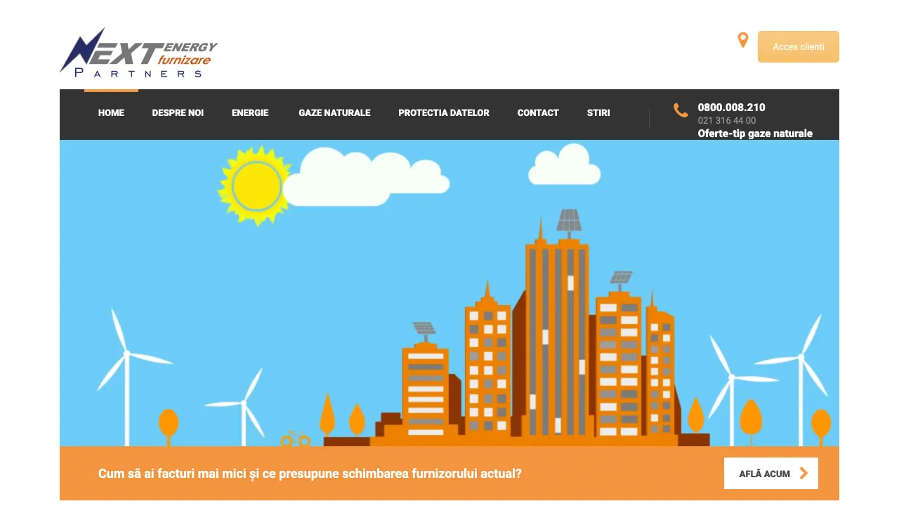 Pagina oficiala Next Energy Partners, furnizor de energie