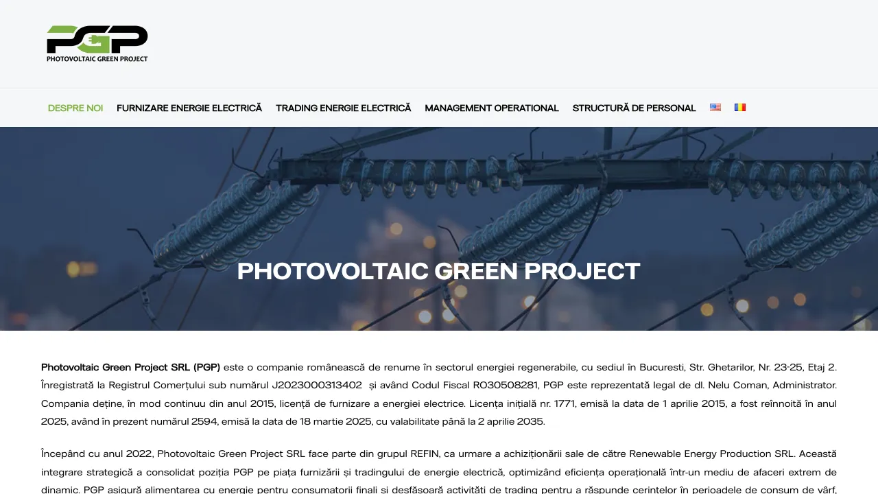 Pagina oficiala Photovoltaic Green Project S.R.L., furnizor de energie