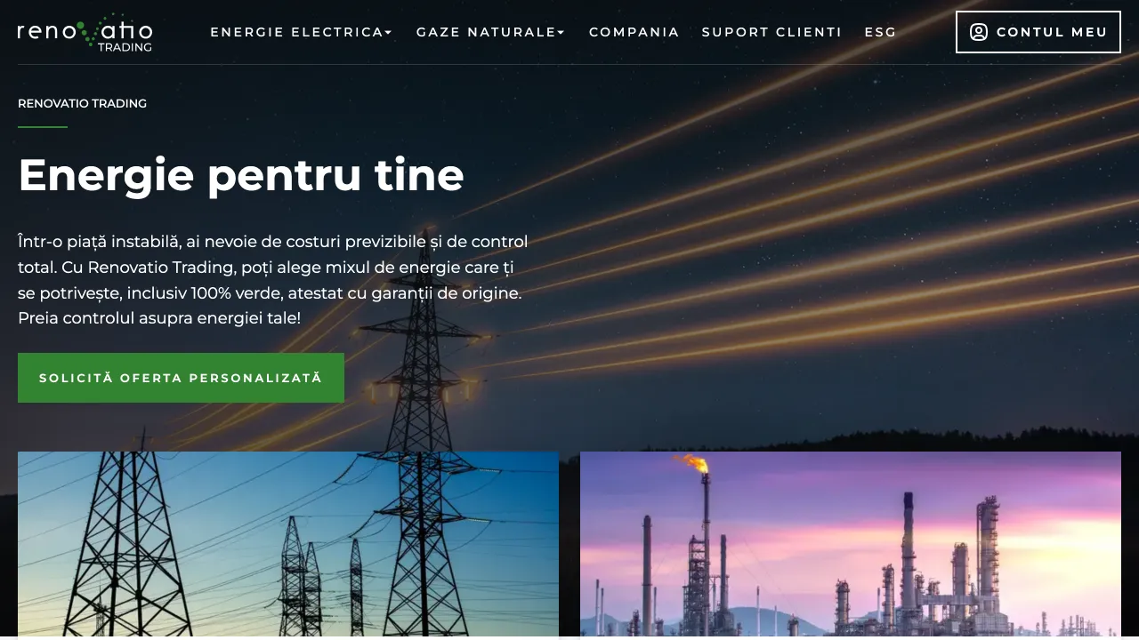 Pagina oficiala Renovatio Trading, furnizor de energie