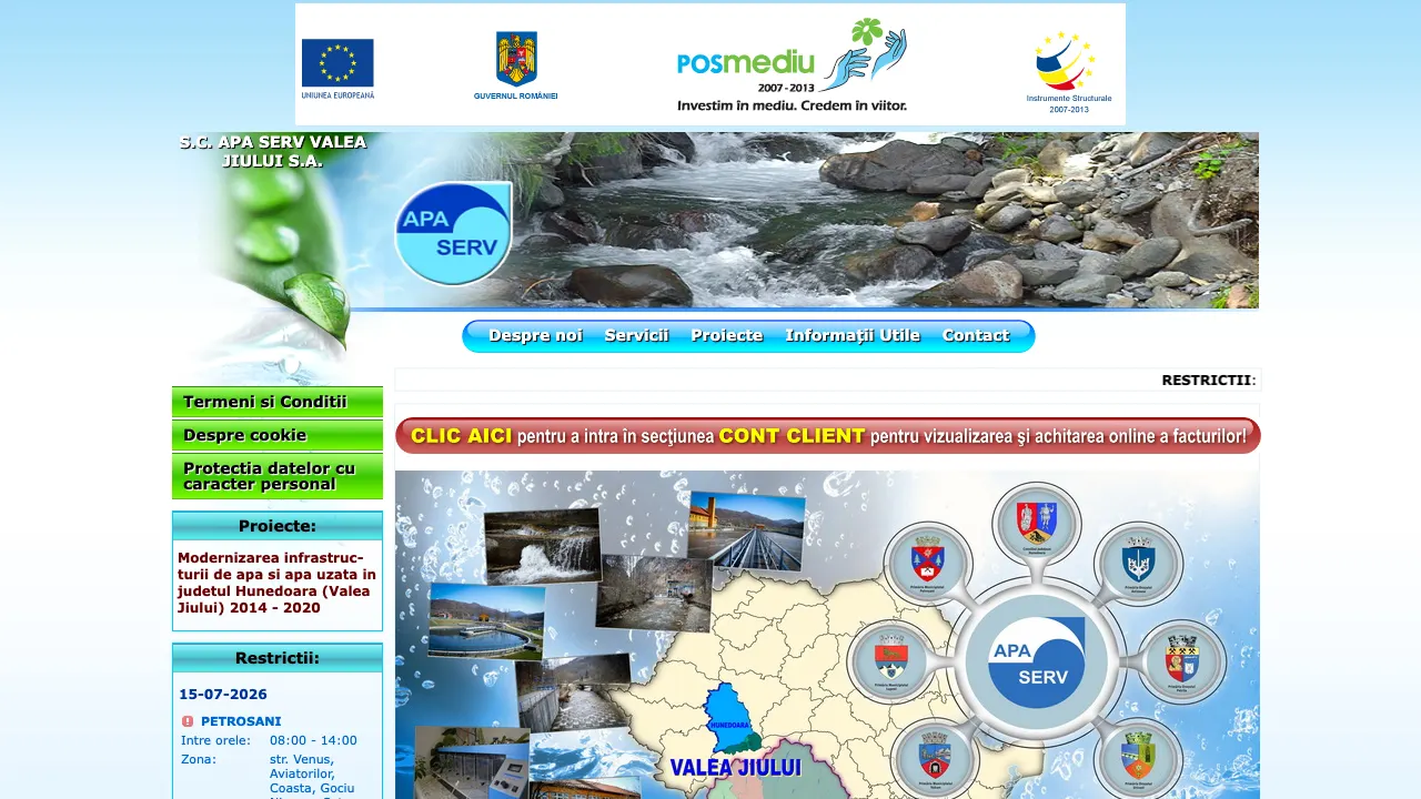 Site oficial Apa Serv Valea Jiului