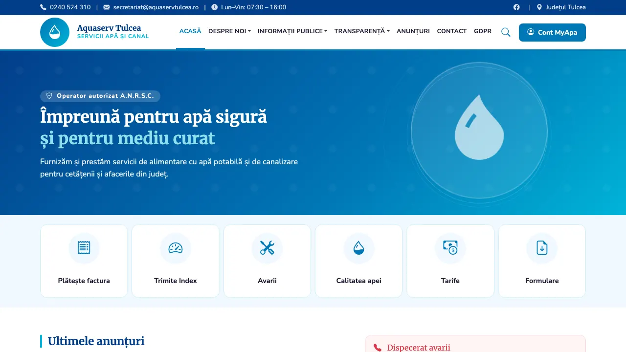 Site oficial Aquaserv Tulcea