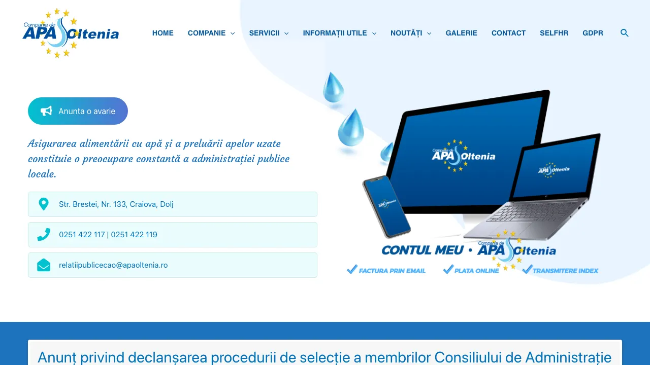 Site oficial Compania Apa Oltenia