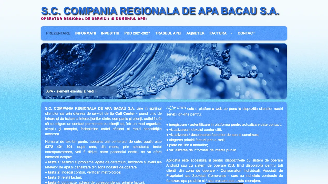 Site oficial Compania Regionala de Apa Bacau